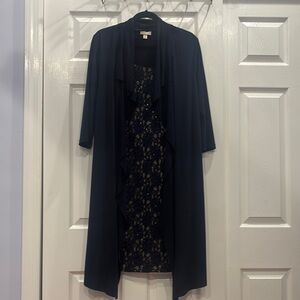 Elegant Navy Lace Midi Dress